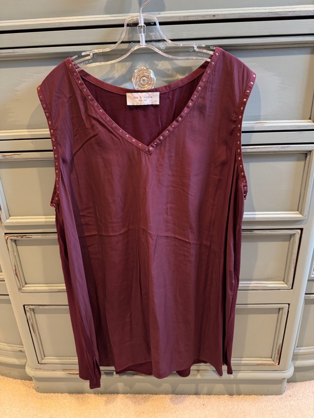 Lola & Sophie Plum Sleeveless V-Neck Tunic with Stud Accents